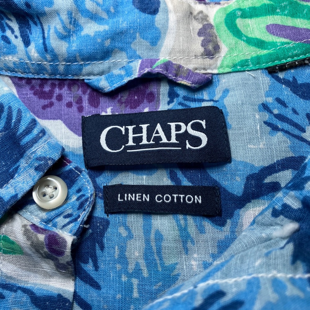 Chaps Mens XXL Swiss Blue Starfish Seashell Linen Cotton Short Sleeve Shirt - Picture 6 of 8